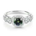 thumbnail image 2 of Gem Stone King 925 Sterling Silver Green Mystic Topaz and White Moissanite Engagement Ring for Women (1.38 Cttw, Round 6MM, Gemstone Birthstone, Size 6), 2 of 3
