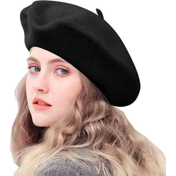 Kiibsot Women French Beret Hat Solid Artist Hat Wool Adult Beret Winter Warm Beanie Cap Fashion