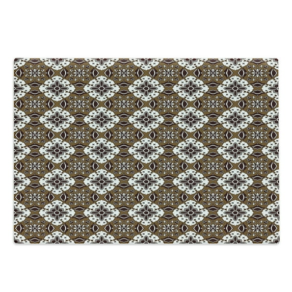 Chocolate Cutting Board, Brown Toned Ancestral Batik Pattern with Floral Indonesian Motifs, Decorative Tempered Glass Cutting and Serving Board, Large Size, Dark Brown White Brown, by Ambesonne