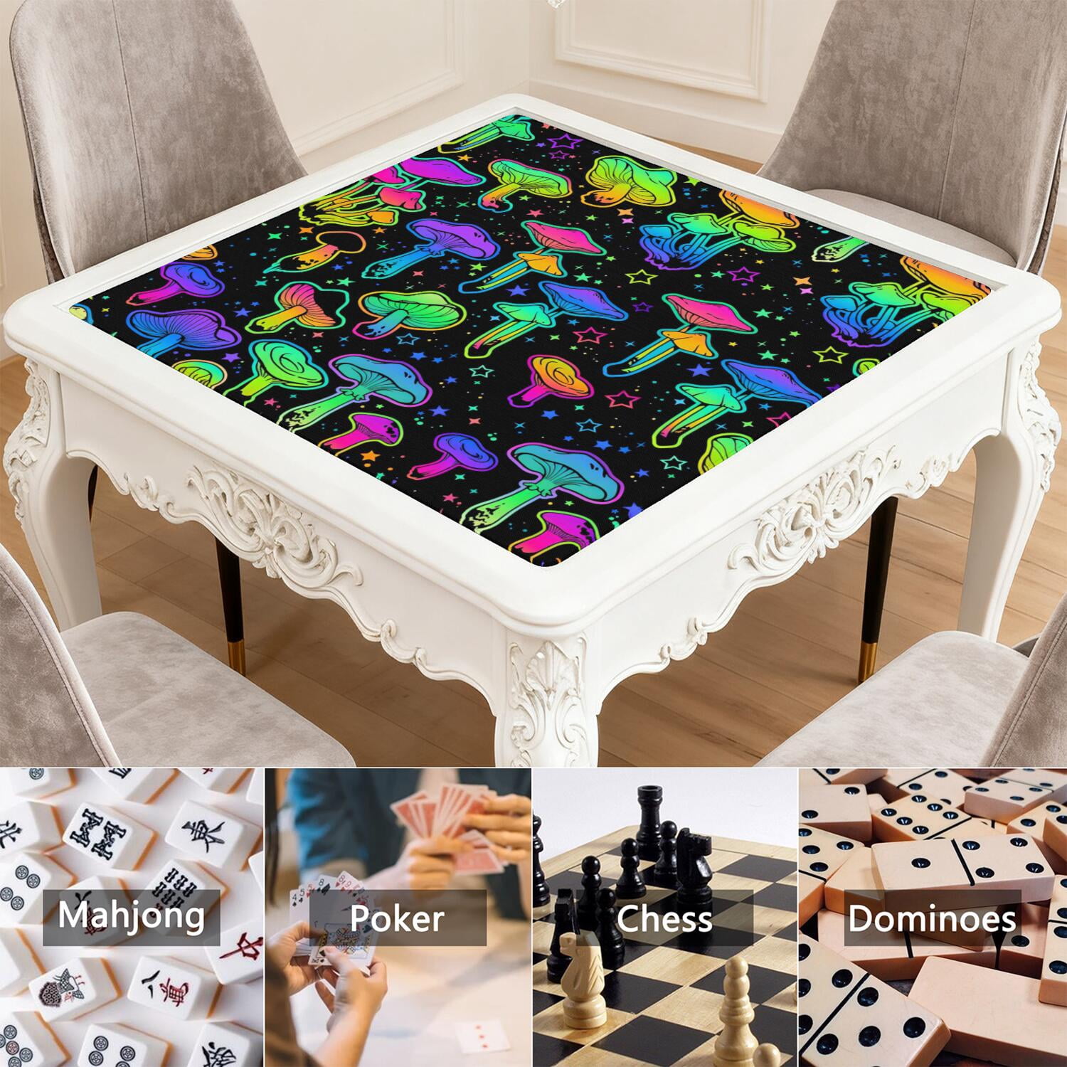 Large Plants Style Mahjong Mat 31.5x31.5 Inches Crafted from Durable Rubber with Anti-Slip Surface and Noise Dampening Technology for Multi-Purpose Game Table Use