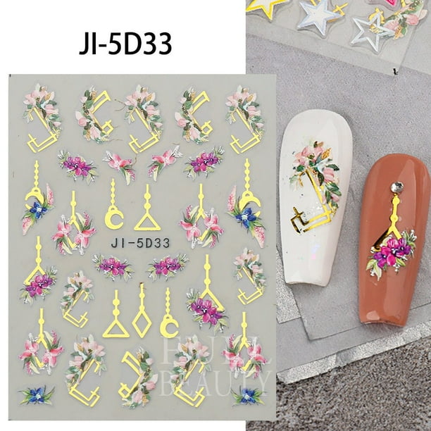 Pegatinas de flores acrílicas 5D, suministros para decoración de uñas, deslizador de uñas con encaje Floral rosa y blanco degradado, láminas de decoración para manicura de verano, STZ-5D43 Tan Jianjun unisex