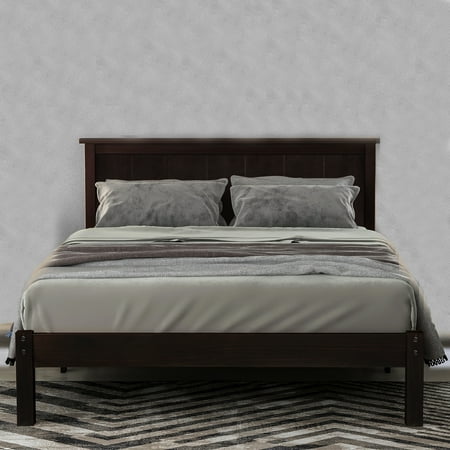 Full Size Platform Bed Frame, Heavy Duty Wood Full Bed Frame with Headboard, Full Bed Frame No Box Spring Needed, Modern Bedroom Furniture, Full bed frames for kids/Adults, Espresso, W7425