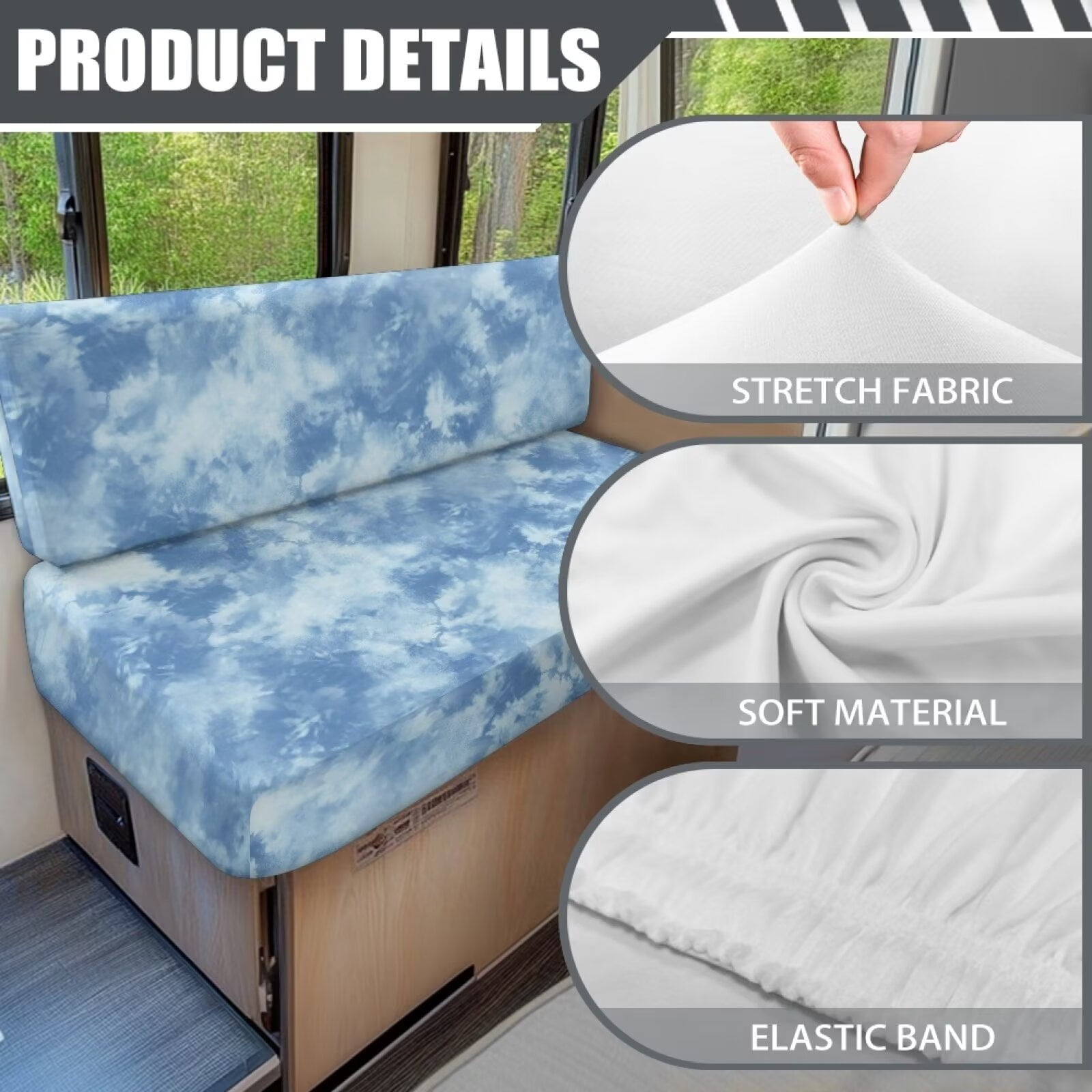 XYZCANDO Blue Sky RV Dinette Cushions Stretchable Camper Accessories Universal Furniture Covers for Sofa and Loveseat Comfortable Sofa Slip Covers for 2 Seat Cushion Couch Slipcovers Blue