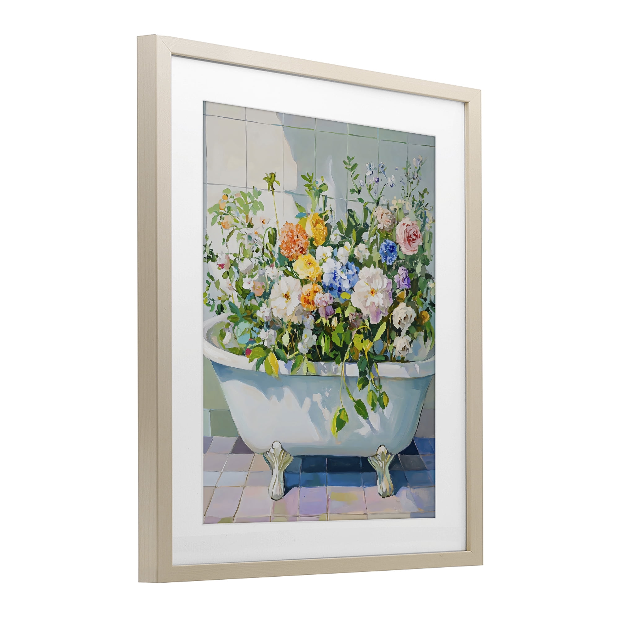 Stupell Industries Vintage Bathtub Bouquet Overgrowth Birch Framed Print Under Glass, design by The Prints Vibe