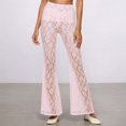 thumbnail image 3 of HNMKIU Womens Casual High Waist Loose Fit Straight Leg with Lace and Cut Out for Party and Daily Trousers for Women Light Pink_001,L, 3 of 4
