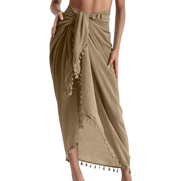 Womens Beach Pareos Sarong Sheer Long Swimsuit Cover Ups Bikini Wrap Skirt Brown One Size