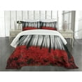 thumbnail image 3 of Ambesonne Forest Quilted Bedspread Set 3 Pcs, Foggy Woodland, Queen Size, Pale Grey Black and Red, 3 of 5