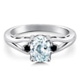 thumbnail image 3 of Gem Stone King 925 Sterling Silver Sky Blue Aquamarine and Black Diamond 3 Stone Engagement Ring for Women | 1.27 Cttw | Oval 8X6MM | Round 2MM | Gemstone March Birthstone | Size 9, 3 of 6