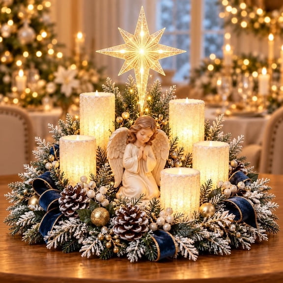 Lighted Holiday Centerpiece with Soft Flameless Glow, LED Tabletop Decoration for Dining Room Mantel Shelf, Winter Home Accent(angel - A)