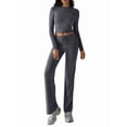 thumbnail image 1 of Conjuntos de 2 Piezas para Mujer, Larga, Cuello Redondo, Pantalones Acampanados de Cintura Alta, Conjuntos de Chándal, Ropa de Calle. Gris Oscuro L, 1 of 9
