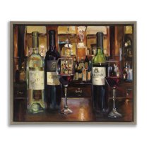 Stupell Industries Reflection of Wine Bottles Food & Beverage Painting Brown Floater Framed Canvas Art Print Wall Art, 21 x 17