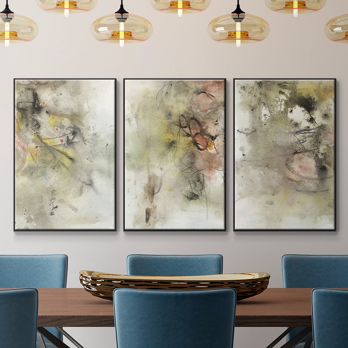 Soft Inspiration I - Framed Premium Gallery Wrapped Canvas L Frame 3 Piece Set - Ready to Hang