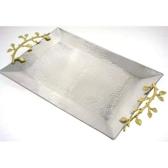 Leeber 70038 Elegance Gilt Leaf Rectangular Stainless Steel Tray, 21 x 12 in.