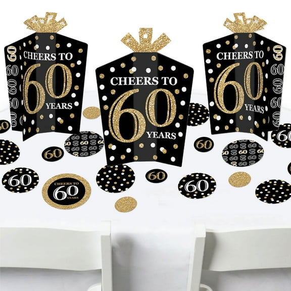 Big Dot of Happiness Adult 60th Birthday - Gold - Birthday Party Decor and Confetti - Terrific Table Centerpiece Kit - Set of 30