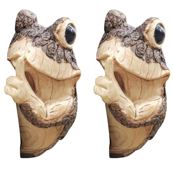 2X Quiet Frog Tree Peeker Garden Tree Sculptures Outdoor Tree Face Garden Tree Hugger Statue Indoor Outdoor Yard A