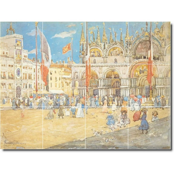 Ceramic Tile Mural-Maurice Prendergast City Kitchen Tile Mural 15. 17" w x 12.75" h using (12) 4.25 x 4.25 ceramic tiles