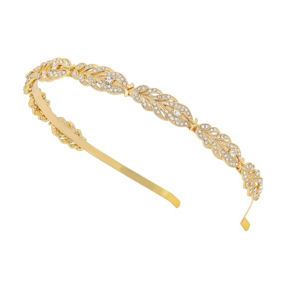 Oriamour - Diadema de novia con diseño de flores y cristales de estrás (dorado)