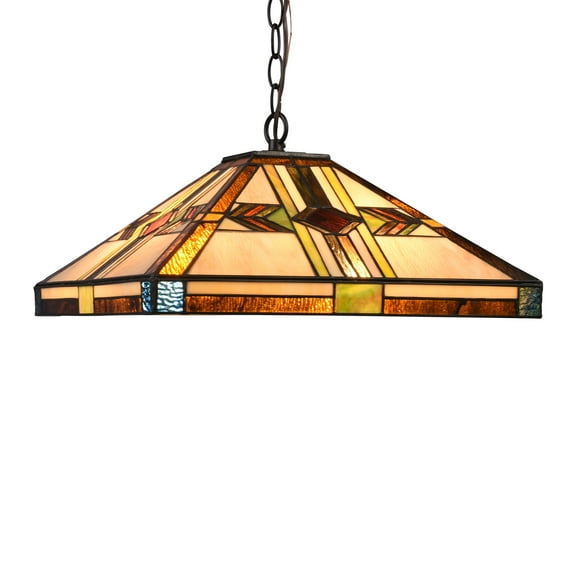 RADIANCE Goods Tiffany-Style Blackish Bronze 2 Light Mission Ceiling Pendant Fixture 16" Shade