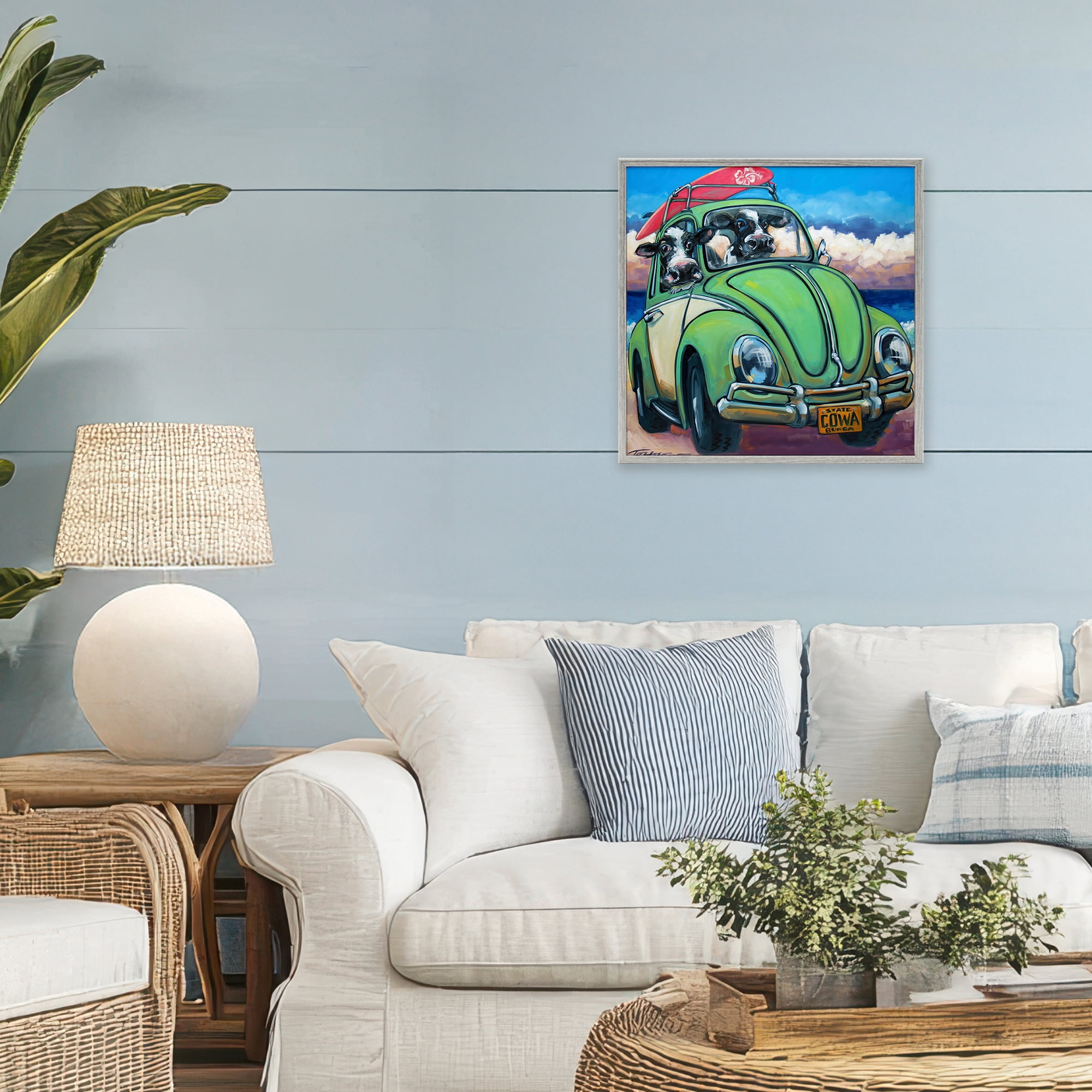 Stupell Industries Cowabunga Surfer Cows Gray Framed Giclee Art, design by CR Townsend