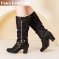 thumbnail image 5 of LOVE STEETLY Women's Knee High Slouchy Chunky Heel Boots, Side Zipper Round Toe Faux Leather Casual Comfort Versatile Boot, 5 of 7