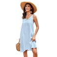 thumbnail image 7 of Fiophy Women's 100% Linen Sleeveless V Neck Halter High Low Midi Dresses with Pockets Summer Casual Beach Flowy Dresses, Blue, XL, 7 of 7