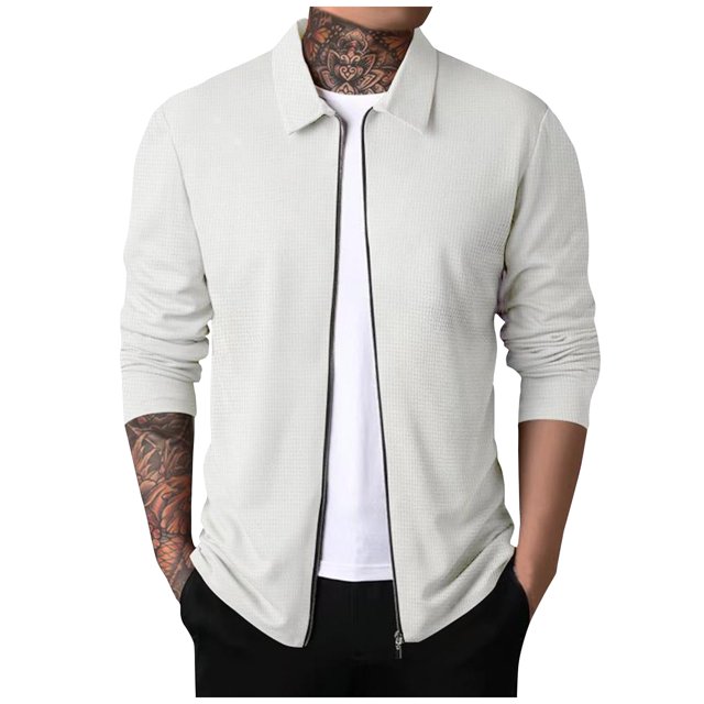 Men's Solid Color Zipper Lapel Jacket Coat Men's Casual Fashion Warm Coat L
