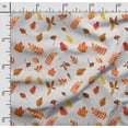 thumbnail image 3 of Soimoi Leaves Printed, Cotton Satin Spandex, Sewing Fabric by The Yard 54 Inch Wide, Decorative Fabric for Dresses and Home Accents, Orange, 3 of 5