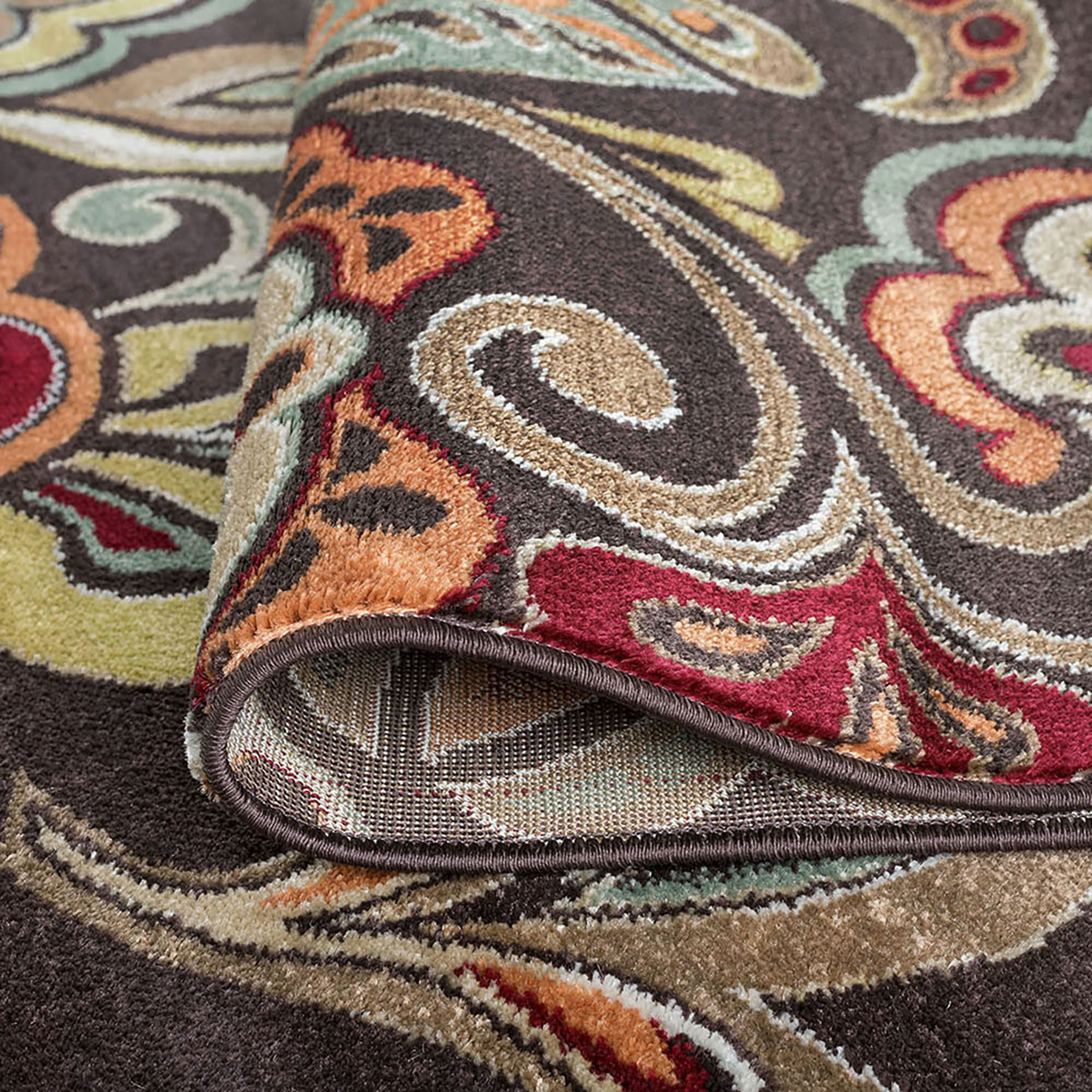 Deco Transitional 2' x 10' Brown and Red Polypropylene Indoor Area Rug