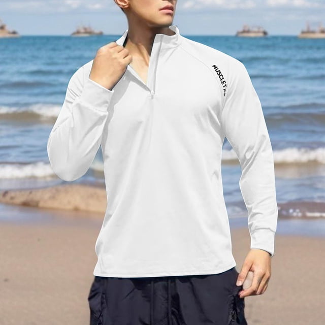 pstuiky camisas de manga larga para hombre, Traje de entrenamiento para hombre con media cremallera, deportivo e informal, color sólido, manga larga Tops casuales para hombres xxl