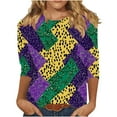 thumbnail image 2 of RKSTN Mardi Gras 3/4 Length Sleeve Womens Tops Oversized Crewneck Carnival Graphic Printed Three Quarter Sleeve T Shirt Women Casual Round Neck Funny Tuesday Carnival Party Loose Short Sleeve Shirt, 2 of 6