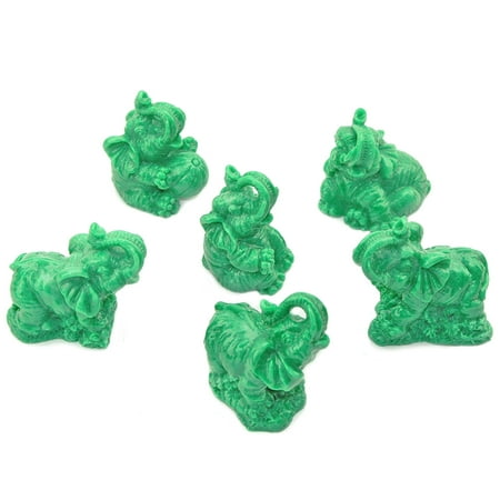 Jade Station - Feng Shui Set of 6 Jade Green Elephant Statues Wealth Lucky Figurines Decor
