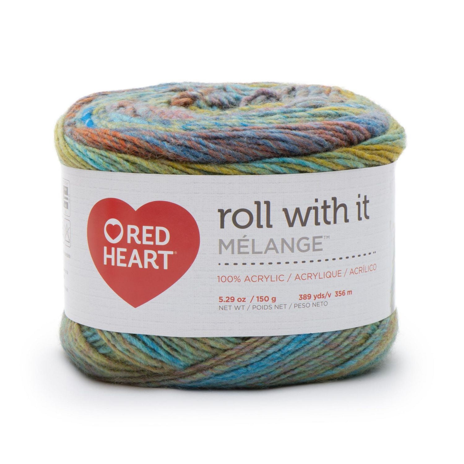 Red Heart® Roll with it melange™ #4 Worsted (Medium) Acrylic Yarn, 5.29oz/150g 389 Yards, Red Heart Roll with it melange Yarn