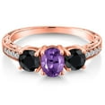 thumbnail image 3 of Gem Stone King 2.25 Ct Oval Purple Amethyst Black Sapphire 18K Rose Gold Plated Silver Ring (Size 8), 3 of 6