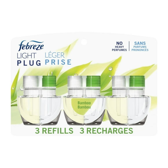 Febreze Plug In Air Freshener, Odor-Fighting Scented Oil Refill, Light Bamboo Scent, 3 Refills