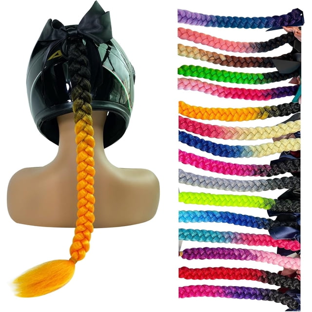 Hai Hong Helmet Hair Helmet Pigtails Gradient Ramp Helmet Ponytail with Suction Cup for Motorcycle Bike Ombre Color 2PCS