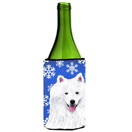 

American Eskimo Winter Snowflakes Holiday Wine bottle sleeve Hugger