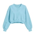 thumbnail image 6 of hoksml Women's Cropped Sweatshirt, V-Neck Balloon Long Sleeve Oversized Pullover Top with Loose Fit, Solid Color Casual Activewear, 6 of 6