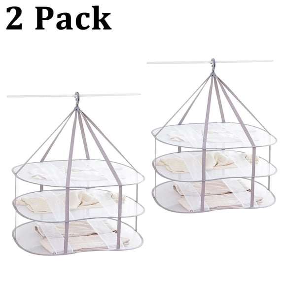 2 Packs 3-Tier Folded Mesh Clothes Hanging Dryer Sweater Drying Rack,Drying Rack Clothing 30.3" L * 24.5" W*30.7" H