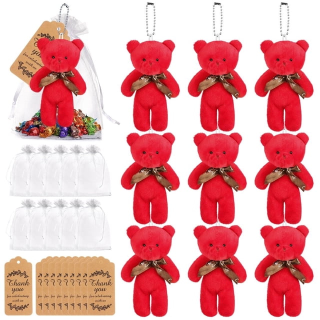 10 mini ositos de peluche para baby shower, pequeños osos de peluche a granel, mini osos de peluche de 4,7 pulgadas con etiquetas de agradecimiento y bolsas de organza, recuerdos de fiesta