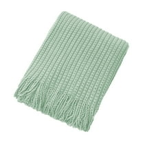 Btomtd 50"x68" Knitted Fringe Cover Blanket for Sofa Office Nap Air Conditioning Throw Blanket Bed End Blanket, Mint Green