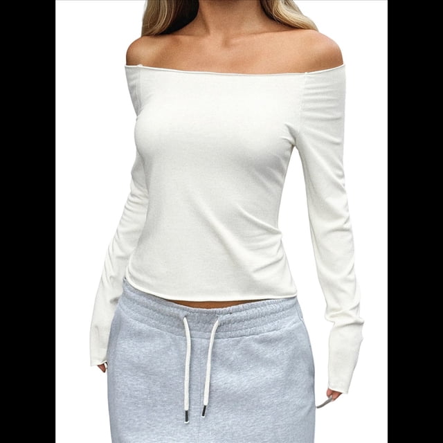 Blusas de Larga con Hombros Descubiertos para Mujer, Lindas y Básicas, para Salir, Estilo Otoño Y2K. M