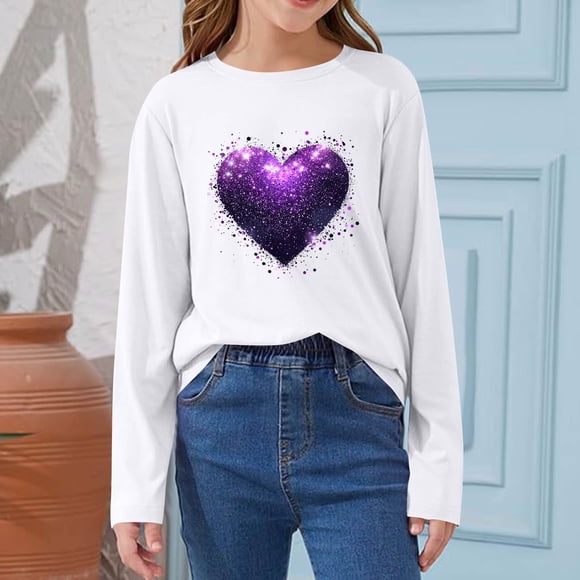 Blusas y camisas de manga larga con cuello redondo CUHK Top estampado de cuello redondo para primavera y verano Jersey informal Camisa básica de manga larga para niños y niñas Blusa de poliéster para