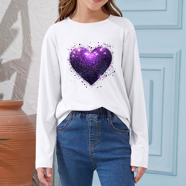 Blusas y camisas de manga larga con cuello redondo CUHK Top estampado de cuello redondo para primavera y verano Jersey informal Camisa básica de manga larga para niños y niñas Blusa de poliéster para