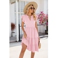thumbnail image 3 of Summer V-neck Ruffle Sleeve Short-sleeved Solid Color Casual Dress, 3 of 8