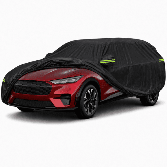 Custom Fit Car Cover for Ford Mustang Mach‑E, Waterproof Dustproof Stain‑Resistant UV Protection, Anti‑Cat Scratch, Lightweight Foldable Full SUV Cover with Reflective Strips & Driver‑Side Zipper