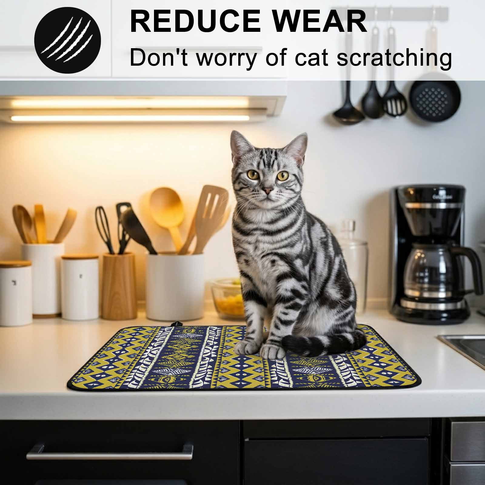 Yellow Navy Blue Geometric Stove Top Cover for Electric Stove, Heat-proof & Non Slip Glass Top Stove Cover Protector, Southwestern Ethnic Boho Kitchen Flat Cooktop Rubber Mat 24x21 Inches