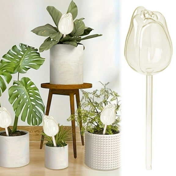 Plant Watering Globes – Self Watering Bulbs for Indoor & Outdoor Plants, Automatic Drip Irrigation with Terracotta Spikes, Tulip Design for Vacation & Home Decor, 1.81x9.06"
