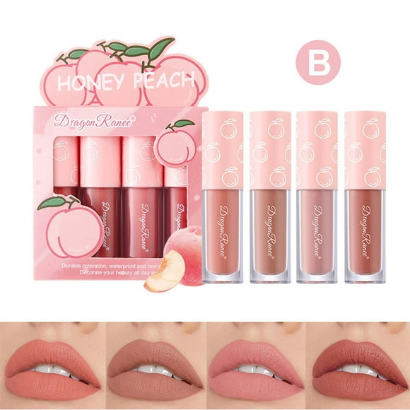 FcBaudy Lipstick for Women, Lip Stain, Lip Gloss Velvet Matte Lip Gloss Set Non Fading And Non Stick Cup Fruit Makeup Lip Gloss Four Mini Set Boxes.5mlX4 mouth Lipstick
