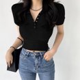 thumbnail image 4 of Rimocy-Camiseta coreana con cuello vuelto para mujer, top corto ajustado de manga corta, ropa de calle de color liso, verano 2022, 4 of 6