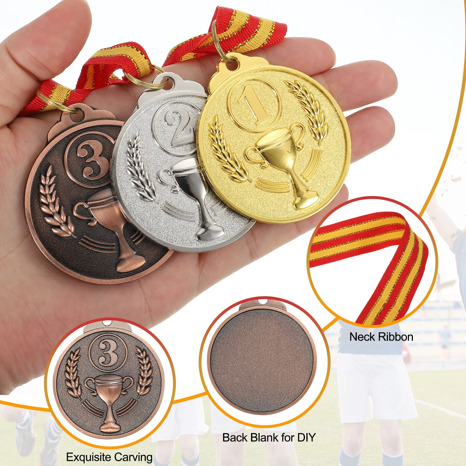 Uxcell 2 Inch Bronze Prizes Award Medals Metal Winner Medals 3rd Place with Neck Ribbon for Sports Competitions Party Favors 18 Pieces